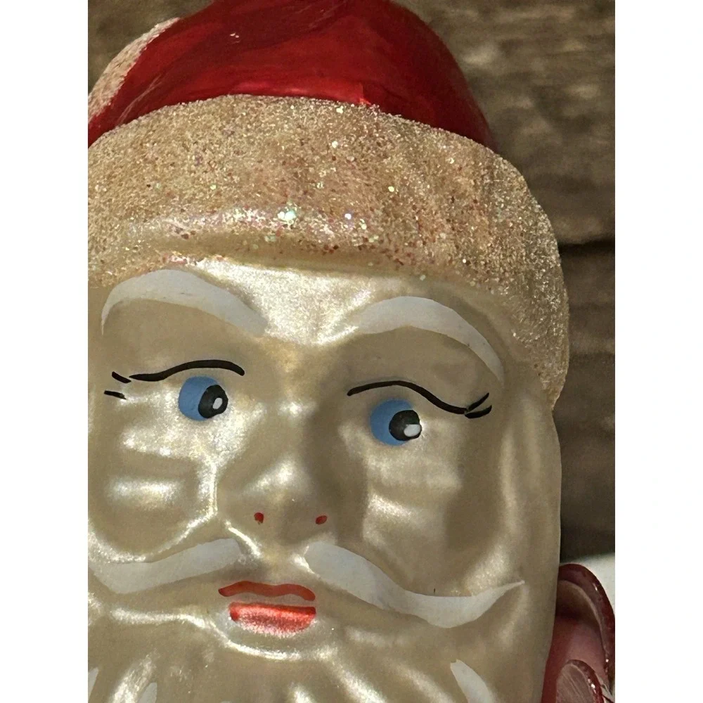 Santa , Mouth‎ Blown Glass Christmas Ornament Decoration, Made in USA